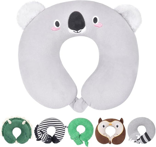 H HOMEWINS Travel Pillow for Kids,Cute Animal Neck Pillow for Boys Girls,Soft Neck Head Chin Support Pillow,Travel Accessories for Airplane, Car, Train,Recline (Koala)