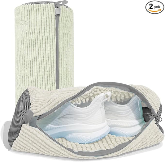 Shoe Washing Machine Bag: Laundry Shoe Bag for Washer and Dryer - 2pc Durable Hidden Zipper Reusable Shoe Cleaning Bag for Sneaker Tennis Shoes, Fluffy Fibers Keep 360° Wrap-around Cleaning