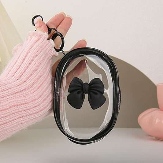 Charging Cable Storage Bag, Cute 3D Bow Tie Waves Design Transparent Compact Travel Cables Carrying Storages Case Electronic Accessories Charger Cord Wire Organizer, Black Bow