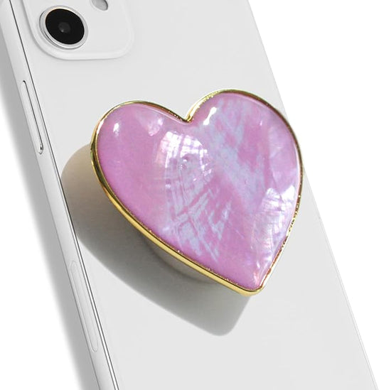 OnTheGrip Cute Natural Seashell Design Heart Shape Collapsible Mobile Phone Grip Stand Holder for Smartphone Tablet Cell Phone Accessory (Violet)