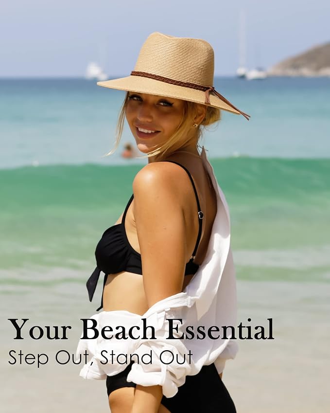 FURTALK Sun Hats for Women Summer Wide Brim UV UPF 80+ Panama Fedora Foldable Packable Straw Beach Hat