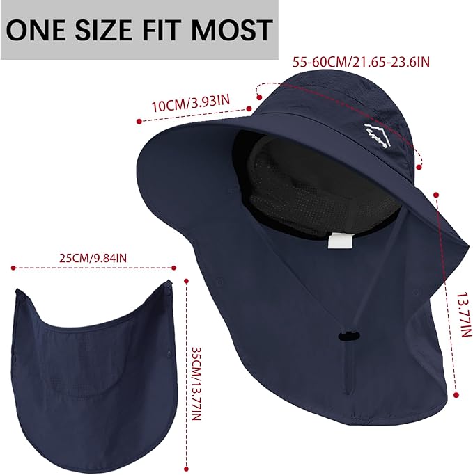 Rosoz Sun Hat for Men Women with Neck Flap,Wide Brim UPF50+ Fishing Hat with Detachable Face Cover Outdoor Sun Protection Hat
