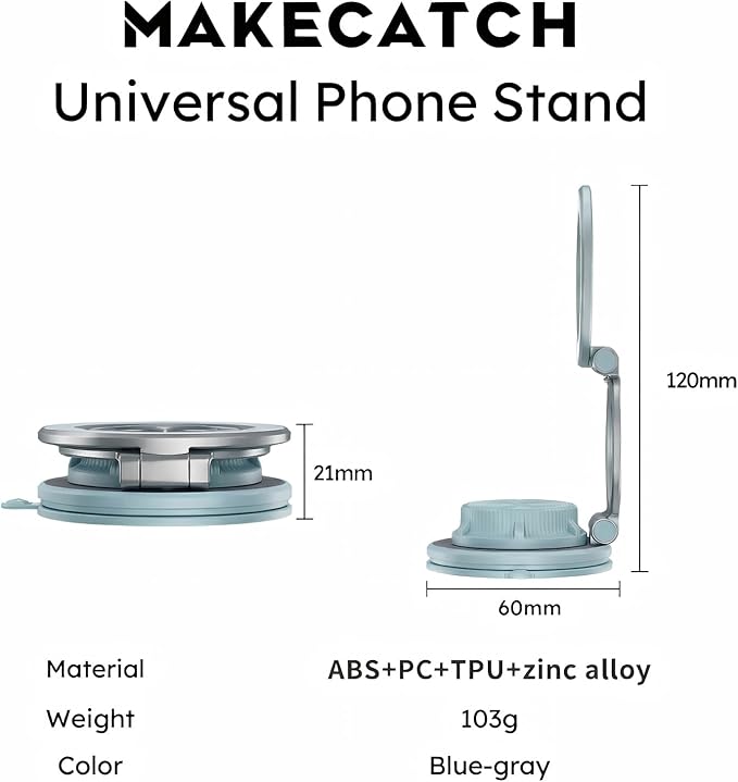 Vacuum Magnetic Car Phone Mount, 120+LB N55 Magnet (3000gf) Dashboard & Windshield Holder with Ultra-Stable Suction Cup, Foldable 0.83in Compact Car Mount for iPhone Samsung - Blue