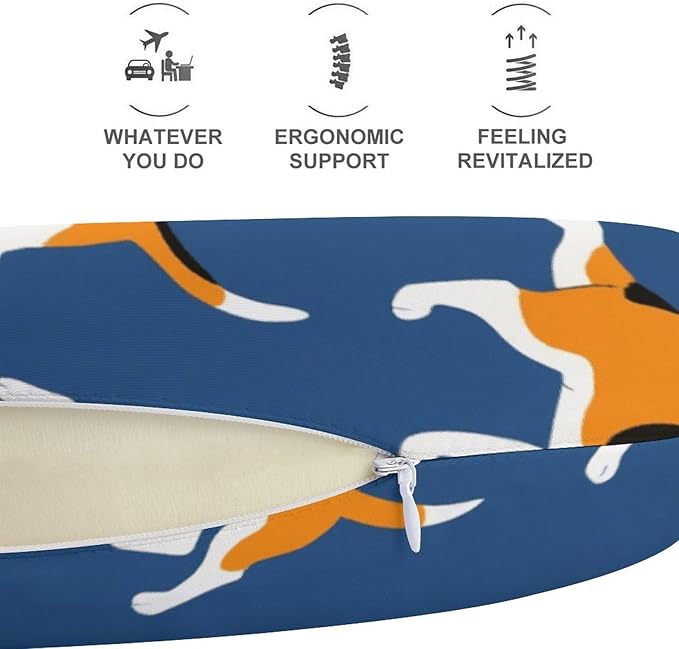 Luxurious Memory Foam U-Shape Pillow, Beagle Dog Purple Art U-Shaped, Neck & Head Support for Travel Airplane Office Sleep, Washable Cover Comfort