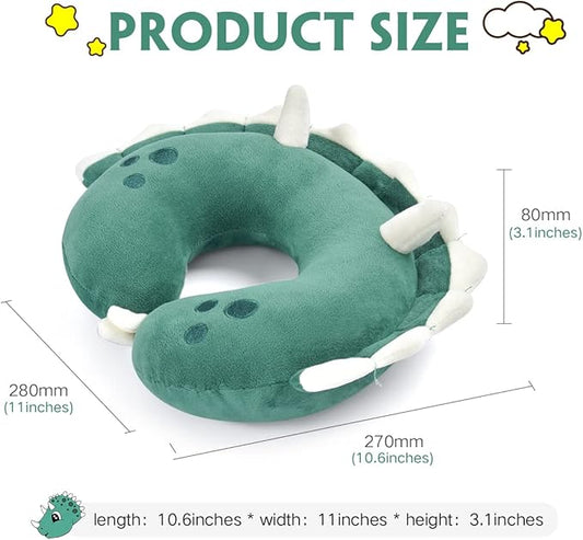 H HOMEWINS Travel Pillow for Kids,Toddler Neck Pillow Cute Animal Neck Head Chin Support Travel Accessories for Airplane, Car, Train,Recline (Triceratops)