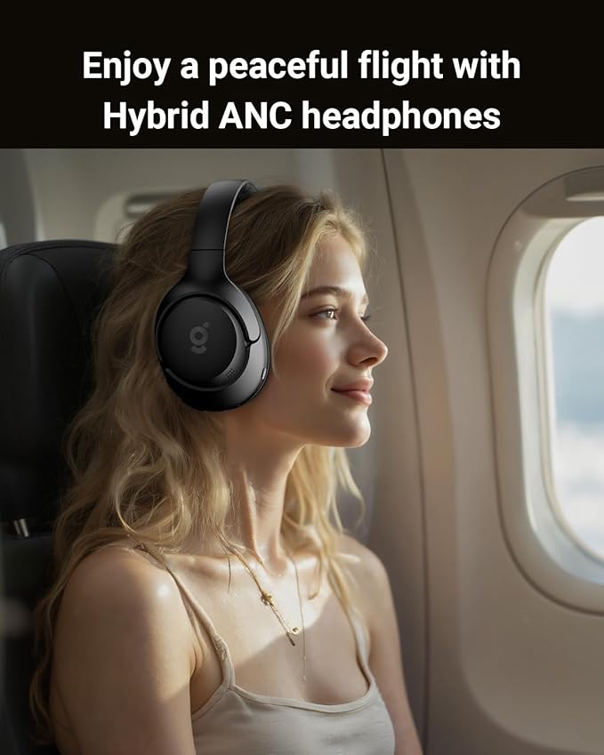 Hybrid Active Noise Cancelling Headphones, Wireless ANC Bluetooth 5.4 Over Ear Headphones, Clear Calls, Deep Bass, 60H Playtime, Comfort Fit, Foldable Headset for Gym Travel Office Home Black