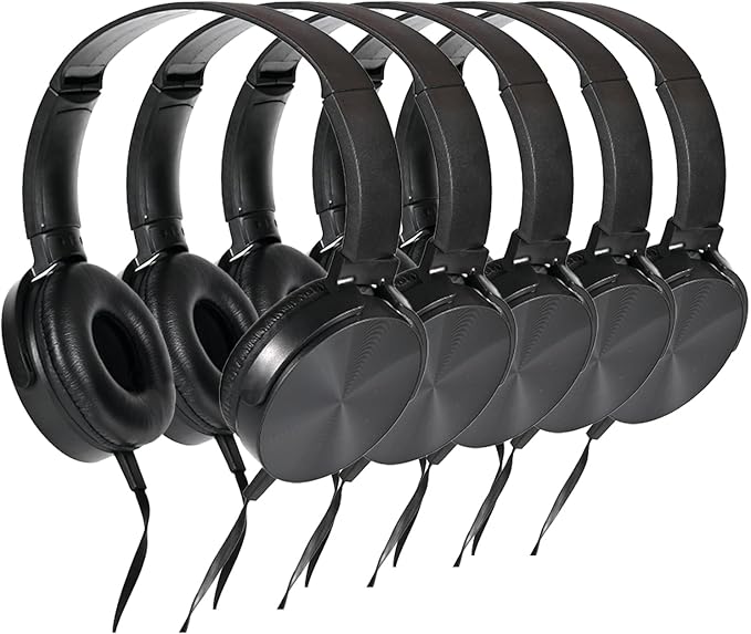 Bulk Kids Headphones for School Classroom 5-Pack,Durable Wired On-Ear 3.5mm Plug for Kids,Students,Computer,Kindle Fire,Chromebook,Laptop,Mobile Phone-Black