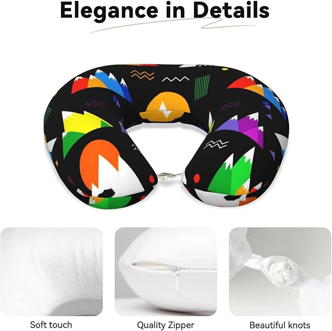 Comfortable Memory Foam Neck Pillow Colorful Mountain Bear Black, Travel U Shaped Airplane/Car/Flight Pillows with Removable Zipper Cover, Chin Head Neck Support Cushion