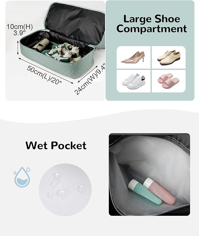 50L Large Travel Duffel Bag with Shoe Compartment & Toiletry Bag for Women, Large Hospital Bag with Wet Pocket, Blue