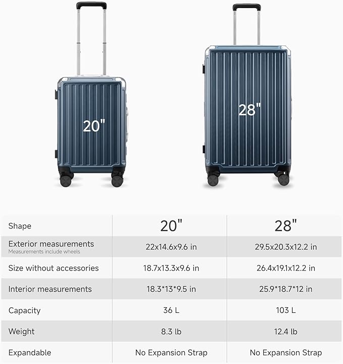 LUGGEX Checked Suitcase with Spinner Wheels, 28 Inch Aluminum Frame Zipperless Polycarbonate Hard Shell Suitcase, Blue