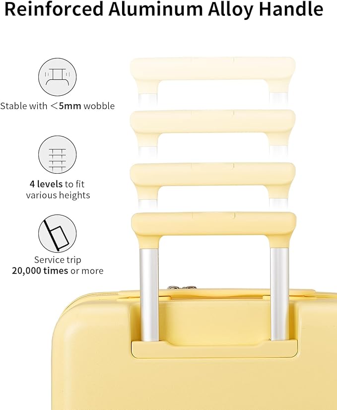 aji Expandable Top Open 24 Inch Checked Luggage with Spinner Wheels, Large Suitcase with TSA Lock, Hardside Travel Luggage Suitcases for Men Women, for 14+Days Travel, Cheese Yellow