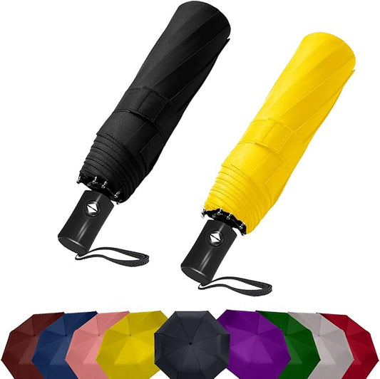 SIEPASA Two Packs Auto Open & Close Small Travel Umbrella for Backpack-Umbrellas for Rain, Windproof Lightweight Strong Mini Portable Umbrellas for Men and Women.(Black & Yellow, 2 Pack)