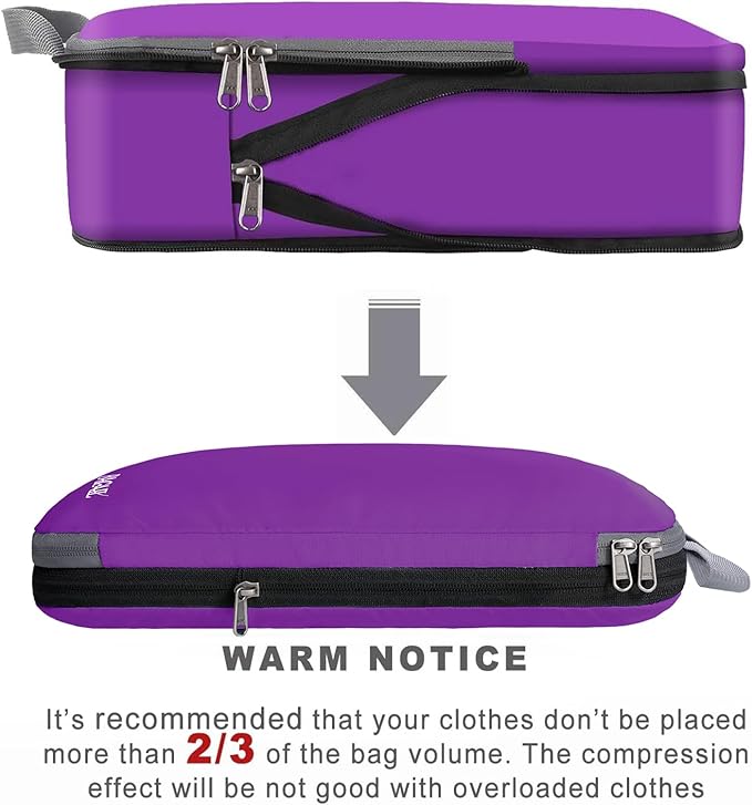 BAGAIL 4 Set/6 Set/8 Set Compression Packing Cubes Travel Accessories Expandable Packing Organizers (Cloth Pattern, 4-Purple)