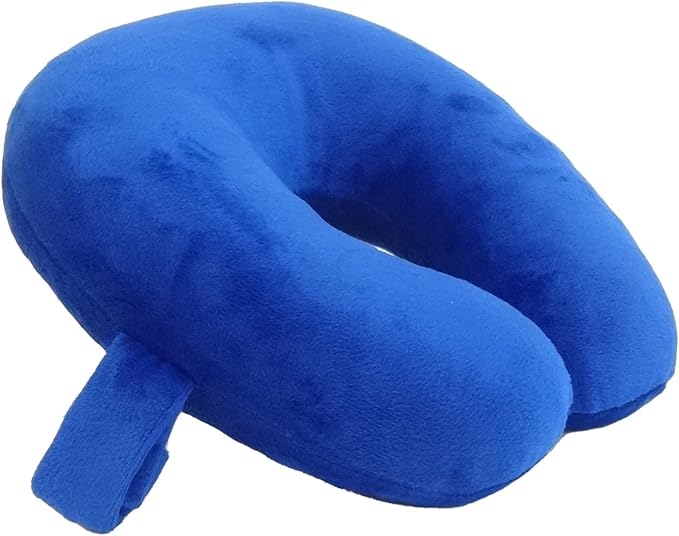 Kids Travel Neck Pillow - Cozy Soft Microfiber, Compact Design for Airplane, Car Seat, or Toddler Travel Support – Blue