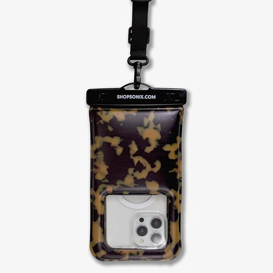 Sonix Waterproof Phone Pouch - Floating Phone Case Dry Bag w/Crossbody Lanyard - Beach Cruise Travel Essentials - Compatible w/All Devices, Touchscreen Friendly | Brown Tort