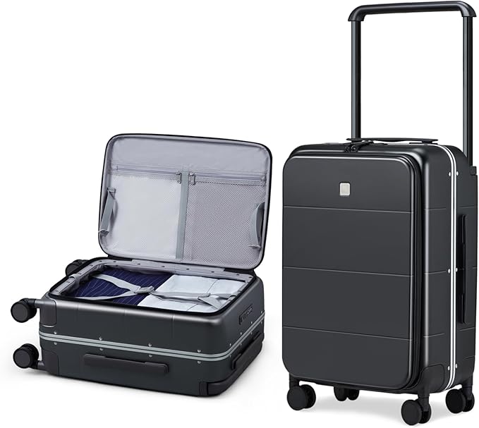 Hanke Top Opening 24 Inch Luggage with Spinner Wheels, Aluminum Frame All-PC Hard Shell Medium Suitcase, Zipperless Trunk Wide Handle Luggage, TSA Checked-Medium(Jet Black, 69L)