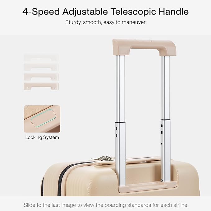 Hanke Grace Carry On Luggage with Wheels Airline Approved Hard Shell Suitcases with Front Pocket，Top Opening Luggage with TSA Lock for Short Business Travel， Cuban Sand.