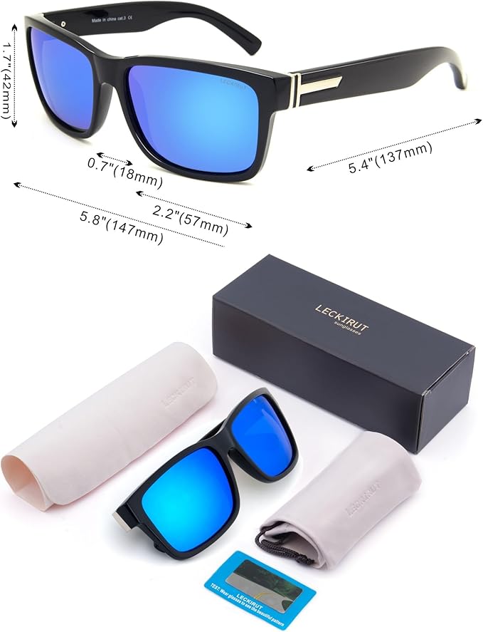 LECKIRUT Vintage Polarized Sunglasses for Men Women Retro Oversized Square Mirror Sun Glasses