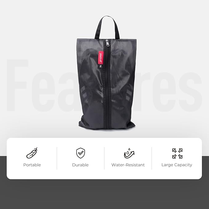 pack all Plus-Sized Shoe Bag for Travel, Water-Resistant Shoe Pouch for Gym, Odor-Resistant Soccer Cleats Bag for Sport (Black, 2-Pack)