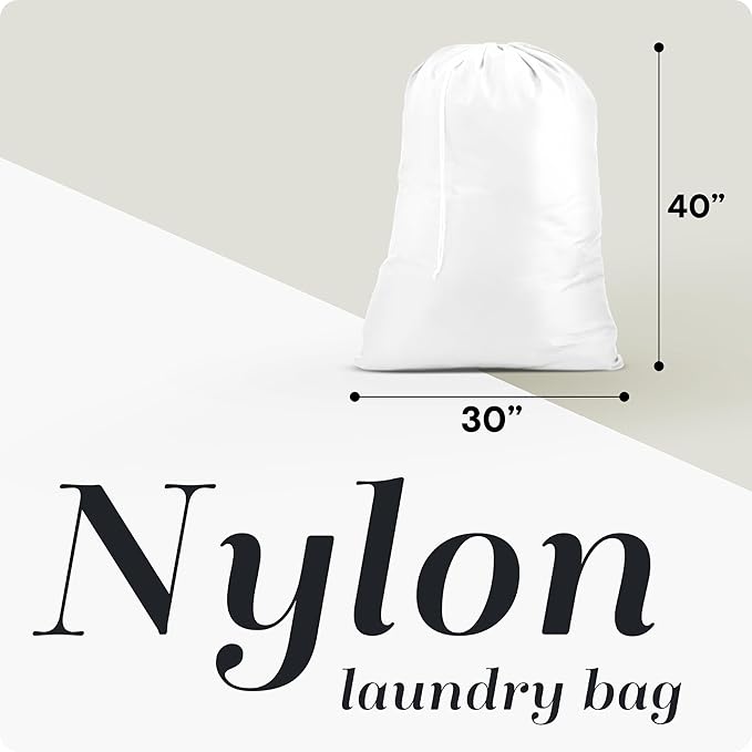 Nylon XL Laundry Bag - Locking Drawstring Closure, Machine Washable, These Large Bags Will Fit a Laundry Basket and Strong Enough to Carry up to Two Loads of Clothes (White | 30" x 40")