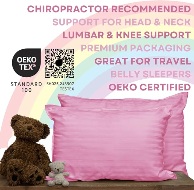 kinder Fluff Mini Toddler Pillow (2-Pack) 10x15in– Small Pillows for Kids - Hypoallergenic, Machine Washable & Lump Free - Intended for Toddlers 2+ Years- Pink- XS