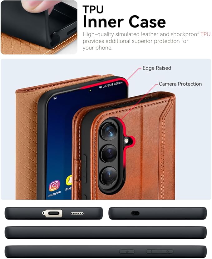 OCASE Compatible with Galaxy S25 Wallet Case, PU Leather Flip Folio Case with Card Holders RFID Blocking Kickstand [Shockproof TPU Inner Shell] Protective Phone Cover 6.2 Inch 2025, Retro Brown