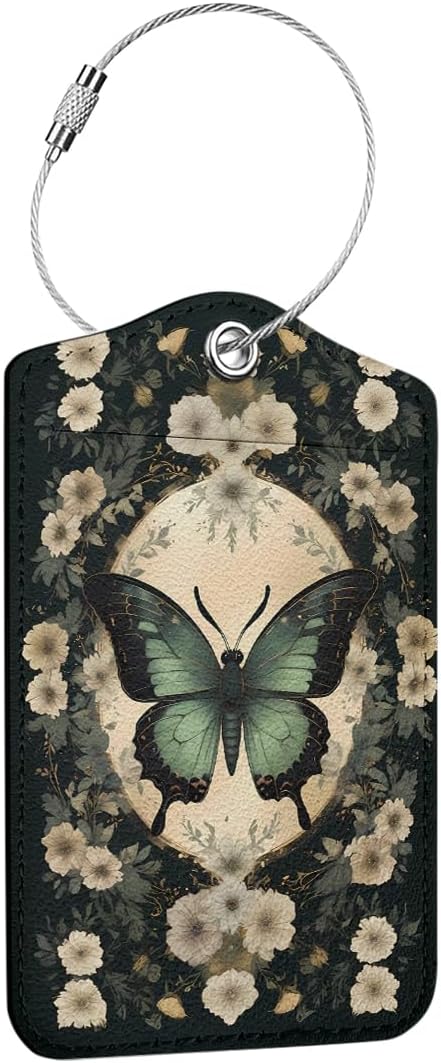 Floral Butterfly Luggage Tag, Suitcase Tags with Privacy Flap and Metal Loop, Gothic Luggage Tags for Suitcases, Identifiers Travel Essentials Bag Tag, Travel Gifts for Women Girls Friends