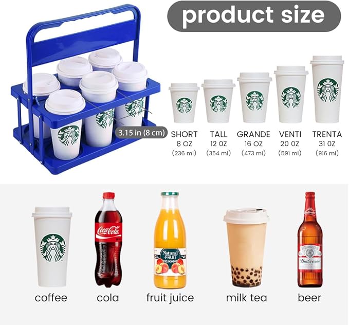 musbus Reusable Drink Carrier with Handle for Food Delivery Drivers, Portable Cup/Coffee Holder Accessories for Delivery, Foldable Drinks Caddy with Tray, Car Durable Plastic Festive Bottle, Vacation