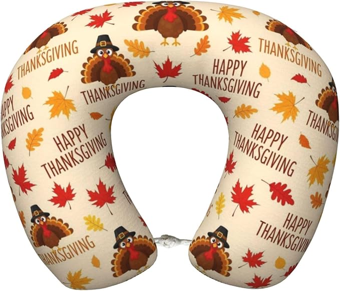 Neck Pillow Memory Foam Travel Pillows Comfortable for Airplane Flight Car Travel Office Nap and Sleeping, Funny Cushion for Head Shoulder Thanksgiving Fall Leaf Funny Turkey