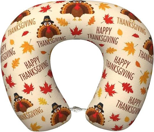Neck Pillow Memory Foam Travel Pillows Comfortable for Airplane Flight Car Travel Office Nap and Sleeping, Funny Cushion for Head Shoulder Thanksgiving Fall Leaf Funny Turkey