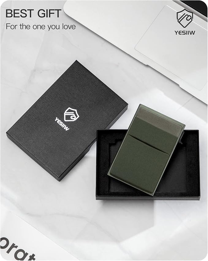YESIIW Credit Card Holder Wallet for Men RFID Blocking Slim Minimalist Metal Wallet with Money Pocket Contactless Card Protector
