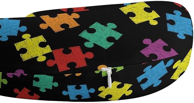 Breathable U-Shaped Neck Pillow Memory Foam Travel, Colorful Autism Awareness Pattern U-Shape, Machine Washable Support Home Office