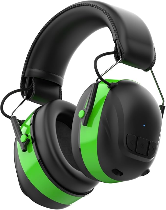 Bluetooth 5.4 Hearing Protection Headphones with 120H Working Time, 30dB SNR, Superior Stereo Sound Quality, Larger Buttons for Easy Operation, Safety Ear Muffs for Lawn Mowing, Workshops