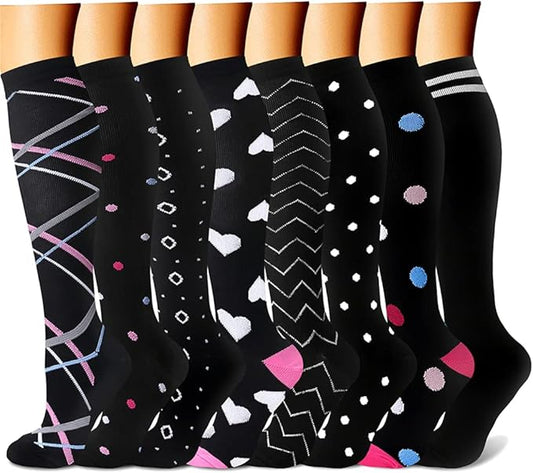 CHARMKING Compression Socks for Women & Men Circulation (8 Pairs) 15-20 mmHg is Best Support for Athletic Running,Cycling