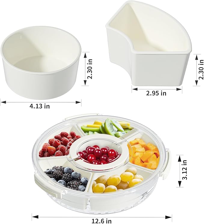 Divided Serving Tray with Lid and Handle, Portable Snackle Box, 6 Compartment Food Container, Travel Snack Box Container for Veggie, Fruit, Candy and Charcuterie