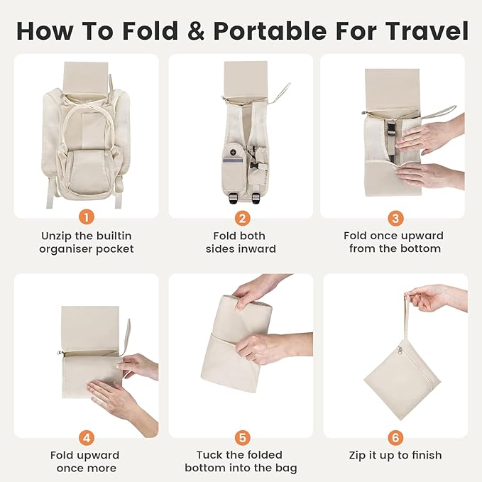 Small Hiking Backpack 10L- Lightweight Packable Foldable Backpack for Travel Camping Outdoor Commute, Compact Rucksack for Women Men(Beige)