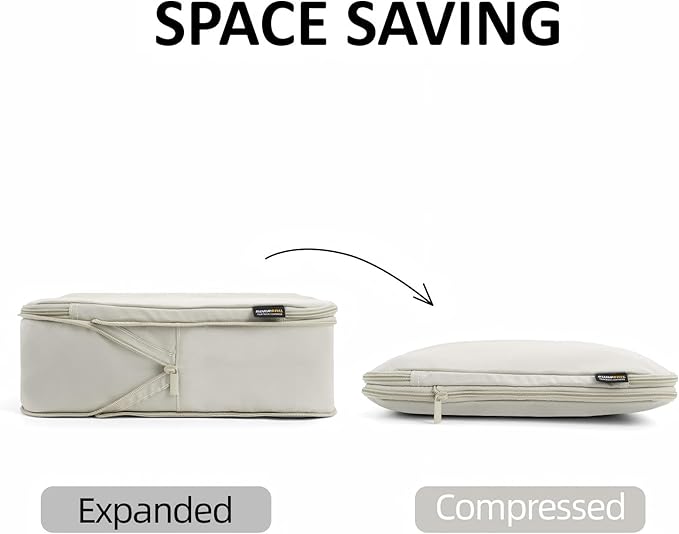 4 Piece Compression Packing Cubes for Suitcases and Backpack, Lightweight Travel Organizers (Off-White)