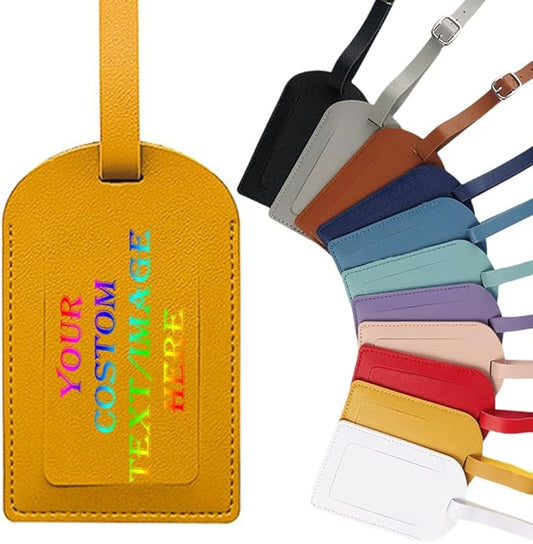 Custom Luggage Tags Faux Leather Privacy Protection Personalized Luggage Tags Travel (Yellow)
