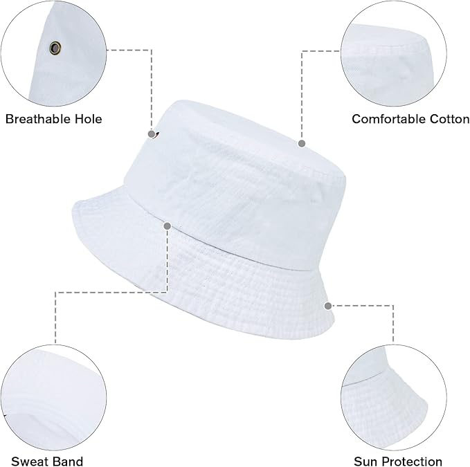 Washed Cotton Bucket Hats Packable Summer Outdoor Cap Travel Beach Sun Hat Plain Colors for Men Women