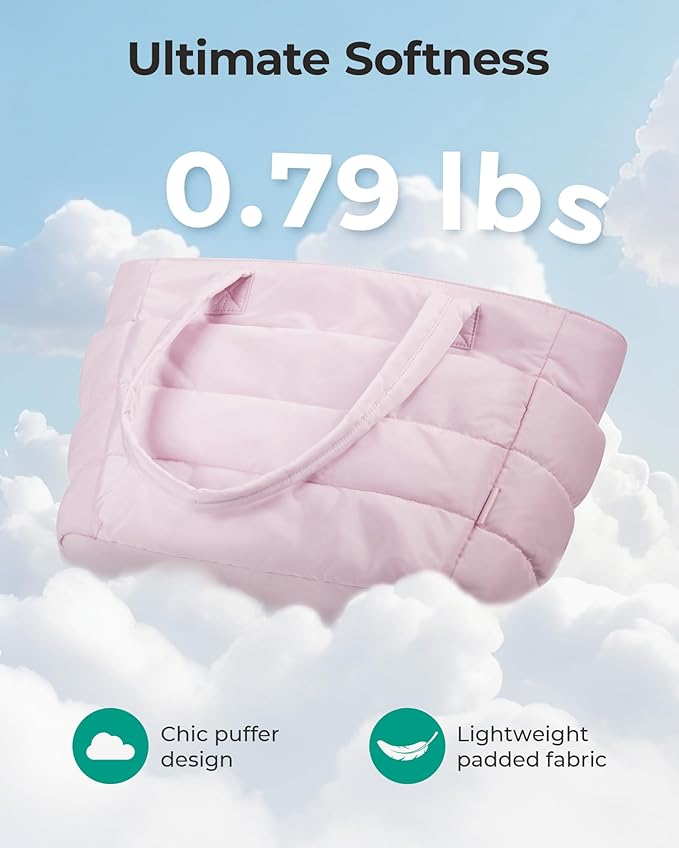 BAGSMART Tote Bag for Women, Lightweight Puffy Tote Bag with Compartments Shoulder Bag Handbag for Travel, Work, Gym