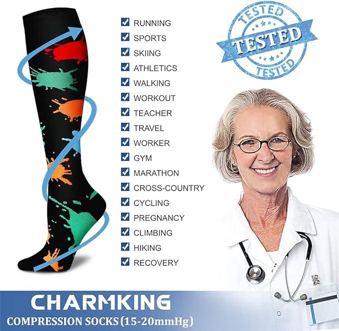 CHARMKING Compression Socks for Women & Men Circulation (8 Pairs) 15-20 mmHg is Best Support for Athletic Running,Cycling
