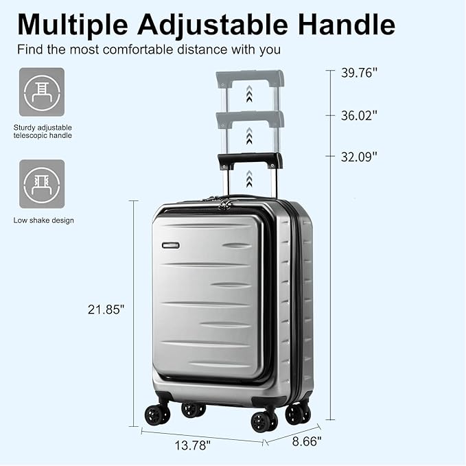 Carry On Luggage 22×14×9 Airline Approved, 20 Inch Lightweight ABS+PC Hard Shell Suitcases with Front Pocket, Spinner Wheels, TSA Lock (Dark Gray, 1PC)