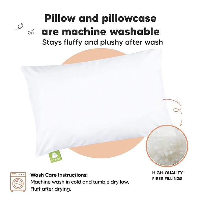 Toddler Pillow with Pillowcase - 13x18 My Little Dreamy Kids Travel Bed Pillows for Sleeping, Organic Cotton Small Pillowcase, Soft & Breathable, Machine Washable, Toddlers 2-5 Years Old (Soft White)