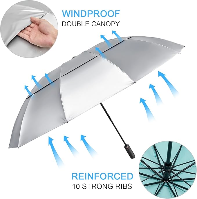 G4Free 42/46/54/62 Inch Large Golf Umbrella Compact Reverse Travel Umbrella 10 Ribs Windproof for Rain Double Canopy Automatic Open Close