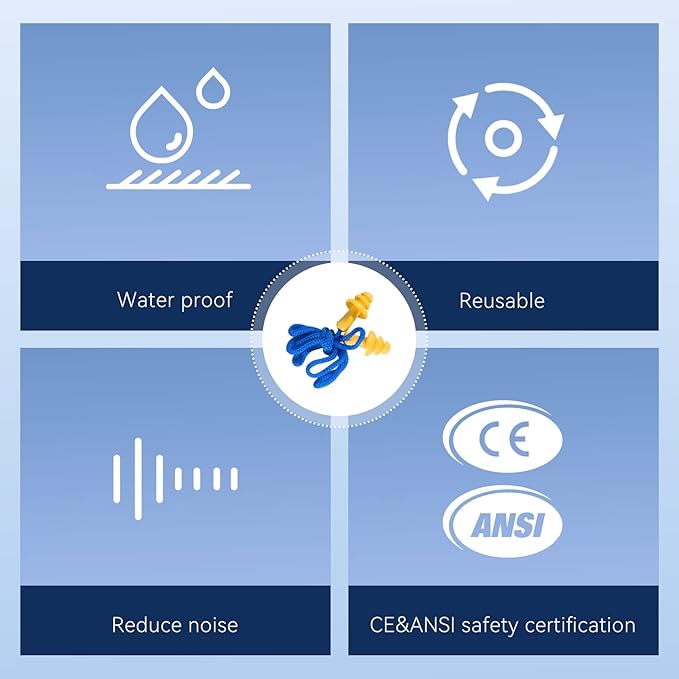 Dison 100Pairs Silicone Ear Plugs, 32dB Corded Reusable Earplugs for Hearing Protection, Noise Reduction for Shooting Range, Work, Travel