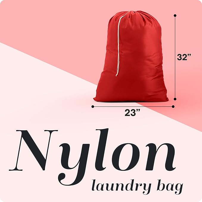 Nylon Laundry Bag - Locking Drawstring Closure and Machine Washable. These Bags will Fit a Laundry Basket or Hamper and Strong Enough to Carry up to Three Loads of Clothes. (Red)