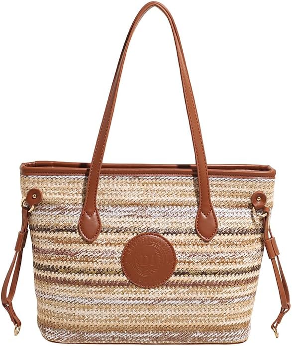 ZOCILOR Women's Straw Shoulder Tote Bag with PU Leather Trim, Large Woven Beach Handbag, Lightweight Casual Summer Purse