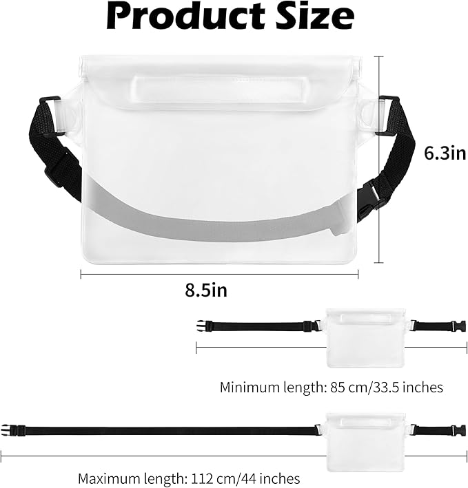 2-Pack Waterproof Pouch with Adjustable Waist Strap, Waterproof Dry Bag, Keeps Cell Phones and Valuables Safe and Dry, Perfect for Kayaking, Beach, Camping and Swimming (White)