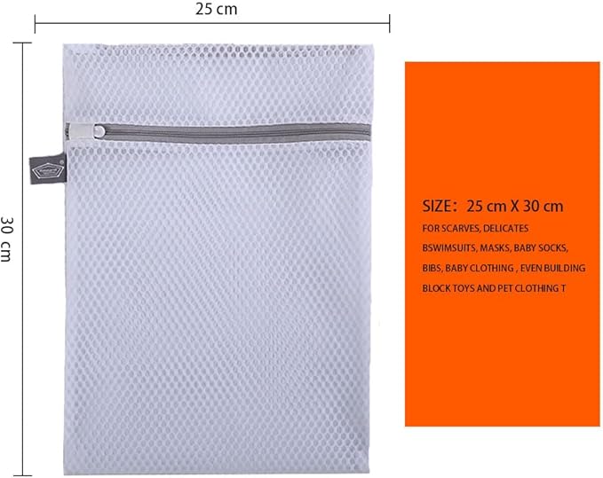 Kimmama Laundry Mesh Wash Bags, Lingerie Bags for Washing Delicates, White Net, Grey Zipper, 3S