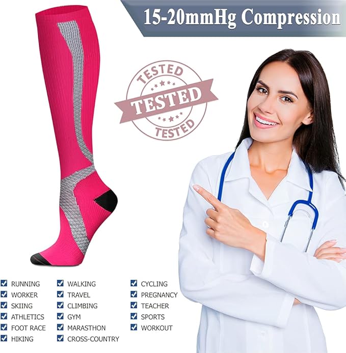 QUXIANG Copper Compression Socks for Women & Men Circulation (8 Pairs) - Best for Running Athletic Cycling - 15-20 mmHg